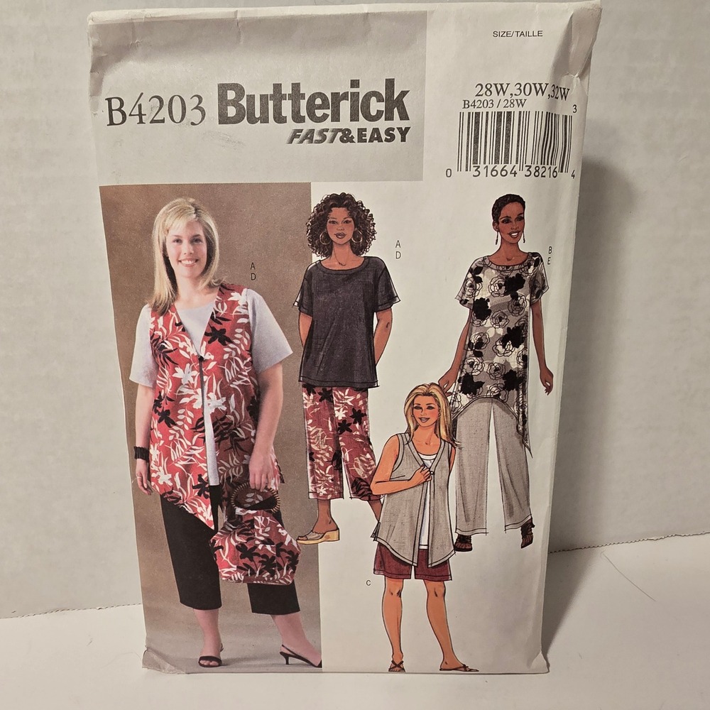 Butterick B4203 Fast&Easy‎ Uncut Sewing Pattern Plus Size Vest Shorts Pants Top